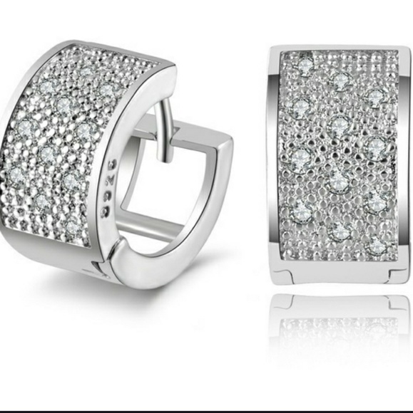 925 Sterling Silver Crystal Stud Hoops - Picture 2 of 3